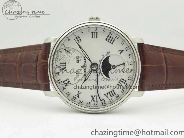 0712 Upgraded Villeret Quantième Complet 8 Jours SS Complicated Function OMF 1:1 Best Edition White Dial on Brown Leather Strap A 7983